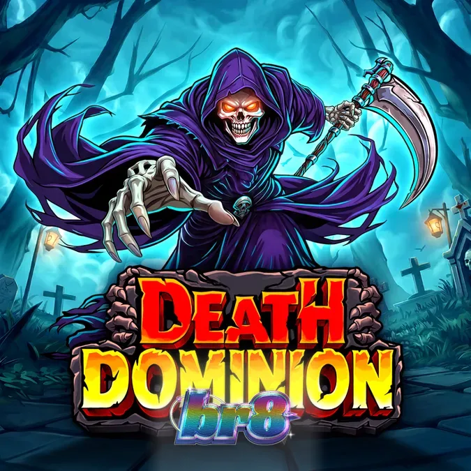 Interface do slot Death Dominion com elementos góticos e multiplicadores